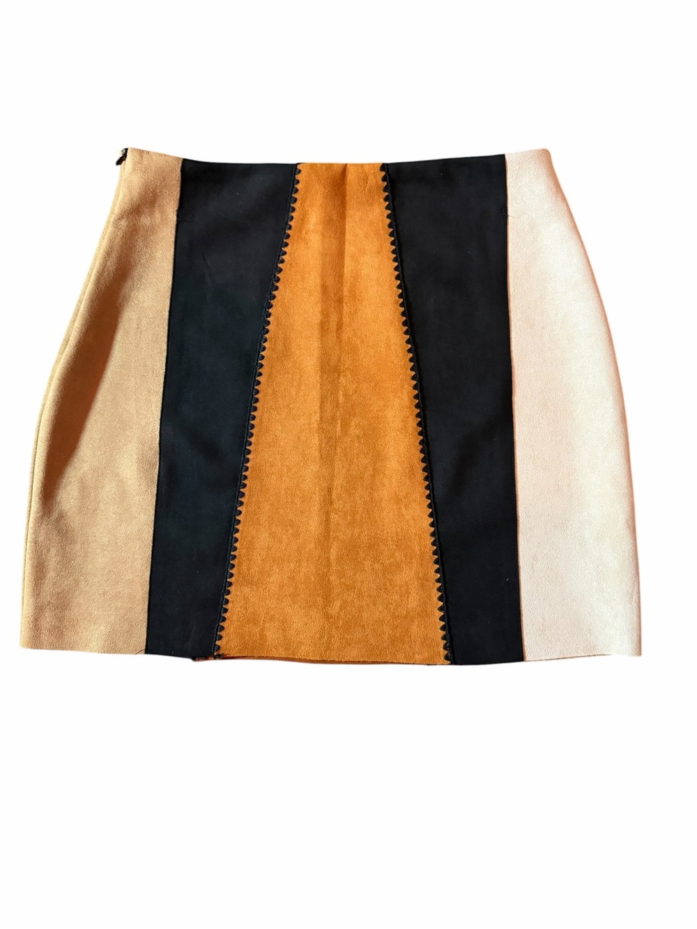 Altar'd State Colorblock Suede Mini Skirt in Tan, Black & Cream